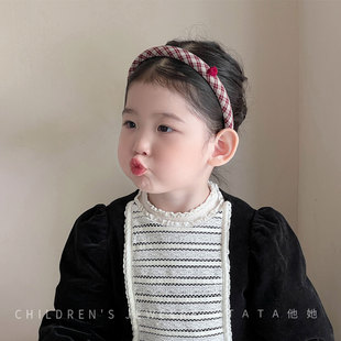 爱心窄版格纹发箍儿童学生文静细款爱心头箍小宝宝碎发夹防滑头饰