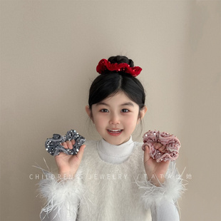 秋冬新年红色亮片丝绒大肠发圈时髦高级感头饰小女孩丸子头绳皮筋
