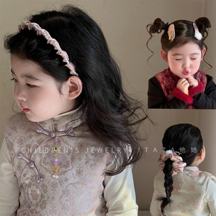 新中式宋锦高级感刺绣大肠发圈儿童发箍洋气头箍国风女童头绳皮筋