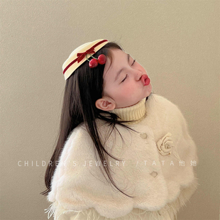 公主樱桃蝴蝶结小礼帽可爱水手帽新年发饰高级感发夹拍照道具头饰