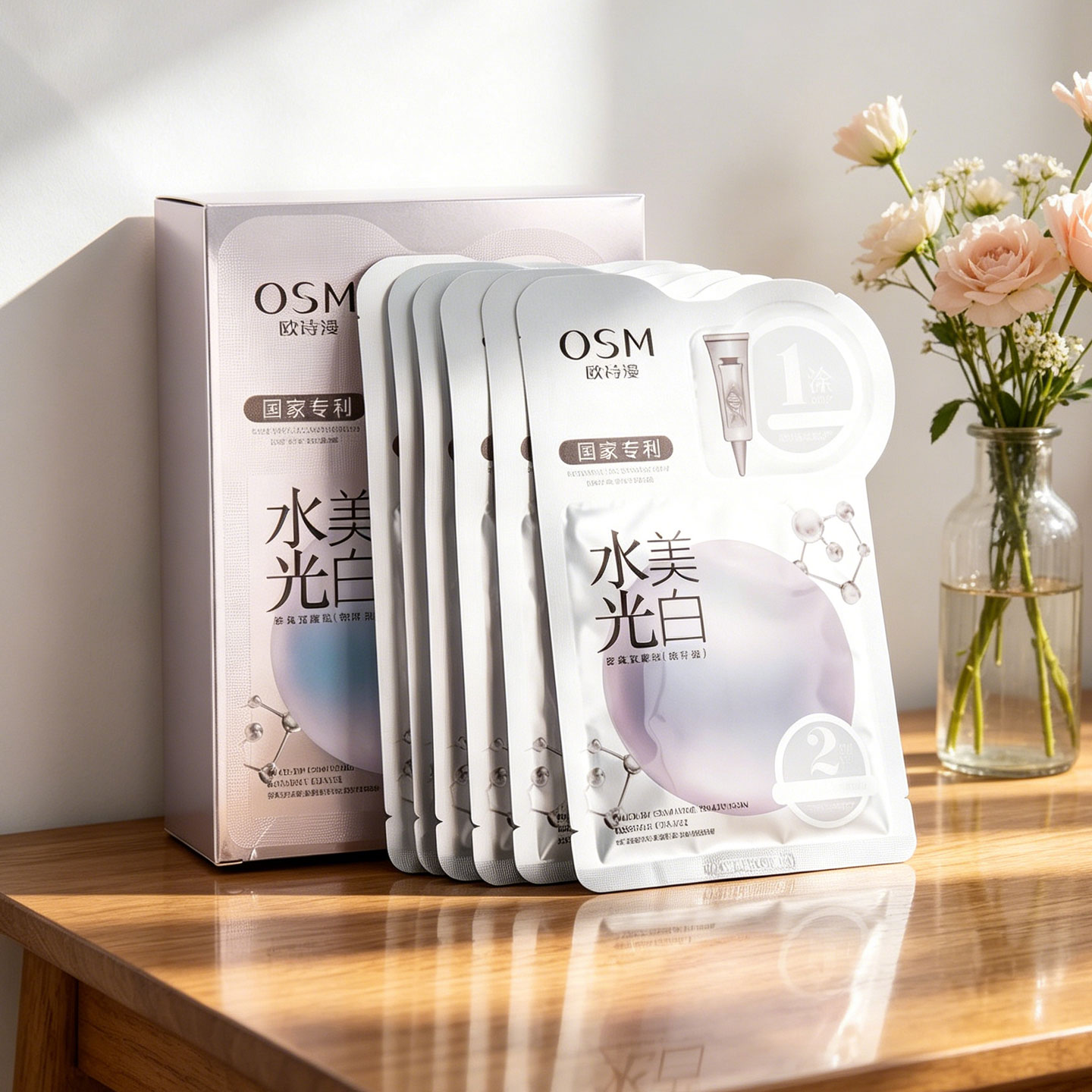 欧诗漫面膜补水保湿美白淡斑提亮肤色去黄暗沉贴片官网专柜正品