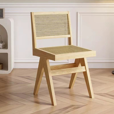餐椅家用2025新款中古藤编靠背椅创意复古茶椅餐厅餐桌椅实木椅子