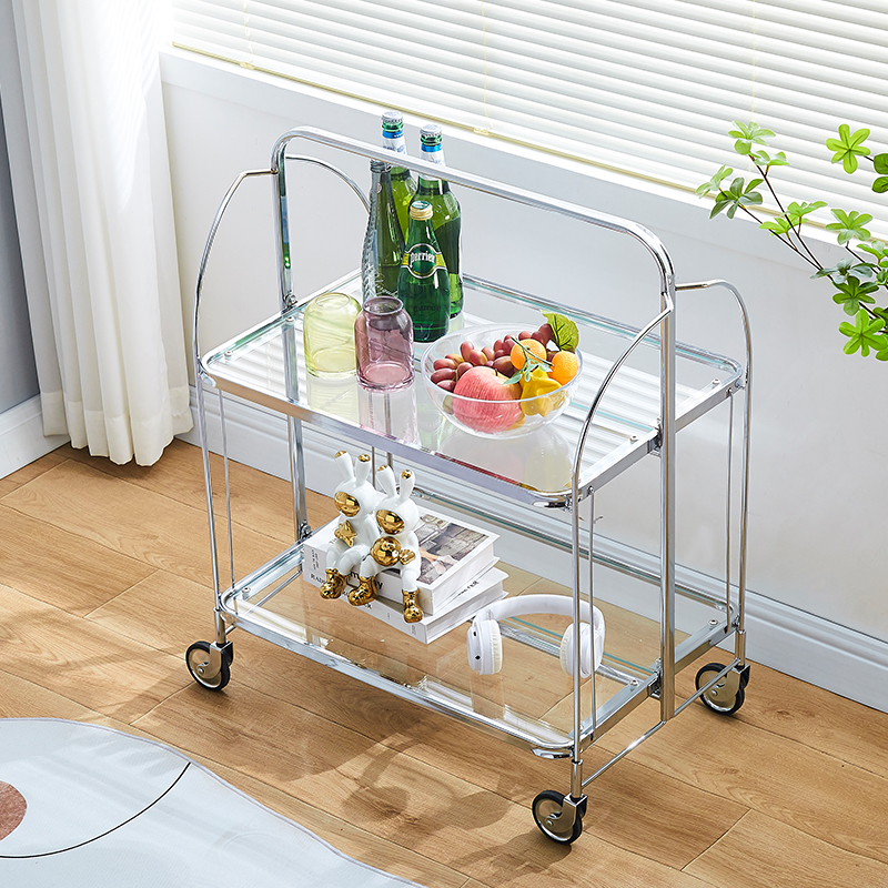米悦中古玻璃边几客厅折叠可移动沙发置物架家用小推车小户型透明