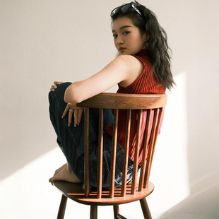 美式复古实木餐椅家用小户型餐厅吃饭餐桌椅靠背椅子中古风温莎椅