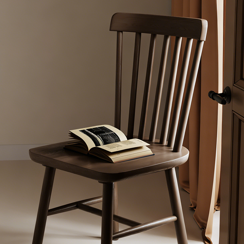 实木餐椅家用餐厅餐桌椅子客厅茶桌木头凳子靠背中古风洽谈书桌椅