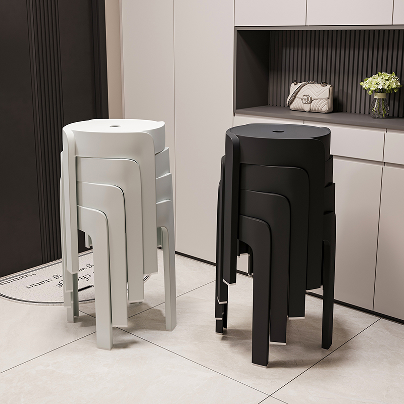 塑料凳子家用加厚餐椅黑色风车圆板凳可叠放餐桌凳出租房用小椅子