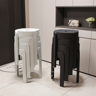 塑料凳子家用加厚餐椅黑色风车圆板凳可叠放餐桌凳出租房用小椅子