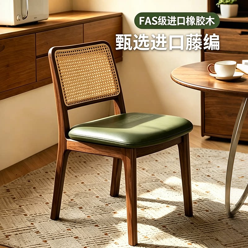 藤编椅木头凳子休闲软包靠背椅子图片