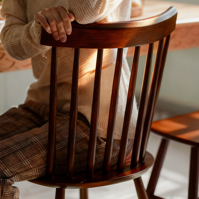 实木餐椅家用餐厅餐桌椅子客厅茶桌木头凳子靠背中古风洽谈书桌椅
