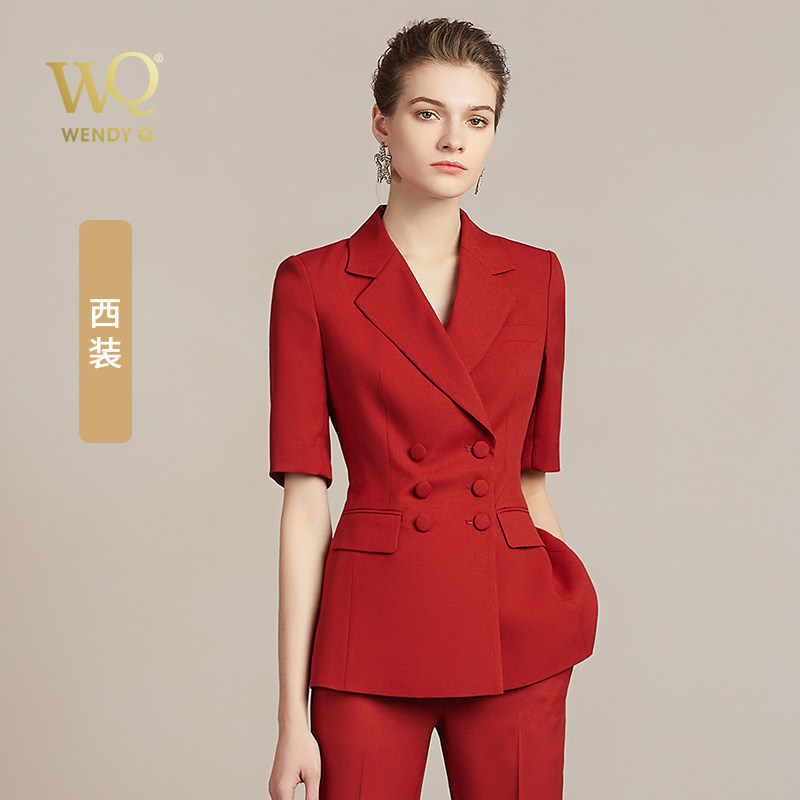 WQ 패션 OL 반팔 빨간 정장 바지 여름 전문 의류 고급 여성 정장 정장 작업복