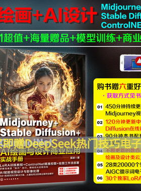 Midjourney+Stable Diffusion+ControlNet AI绘画与设计商业应用实战手册 雷波 著 AI绘画AI设计教程模型训练 AI绘图软件使用教程