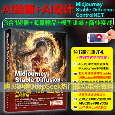 Midjourney+Stable Diffusion+ControlNet AI绘画与设计商业应用实战手册 雷波 著 AI绘画AI设计教程模型训练 AI绘图软件使用教程