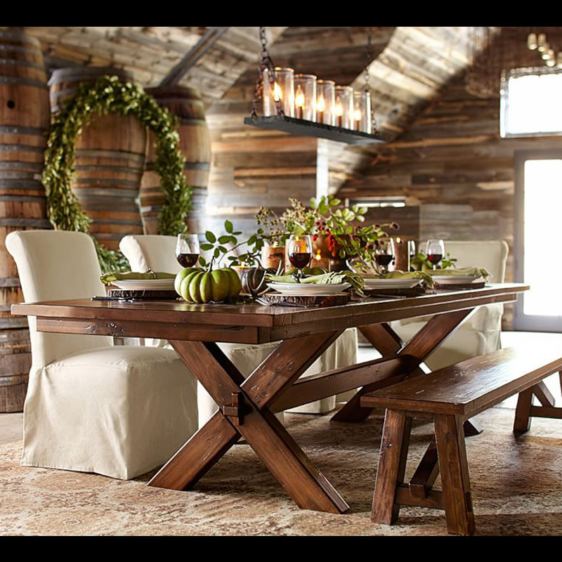 全实木餐桌椅组合原木咖啡厅洽谈长桌现代简约长方形北欧美式饭桌