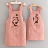 亲子棉皱布围裙家用厨房防污透气韩版 儿童围腰定制印字成人工作服