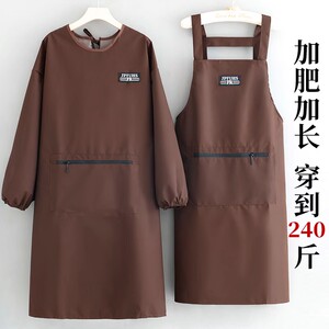 定制印字加大过膝长袖围裙家用厨房防水耐脏罩衣餐饮上班工作服女