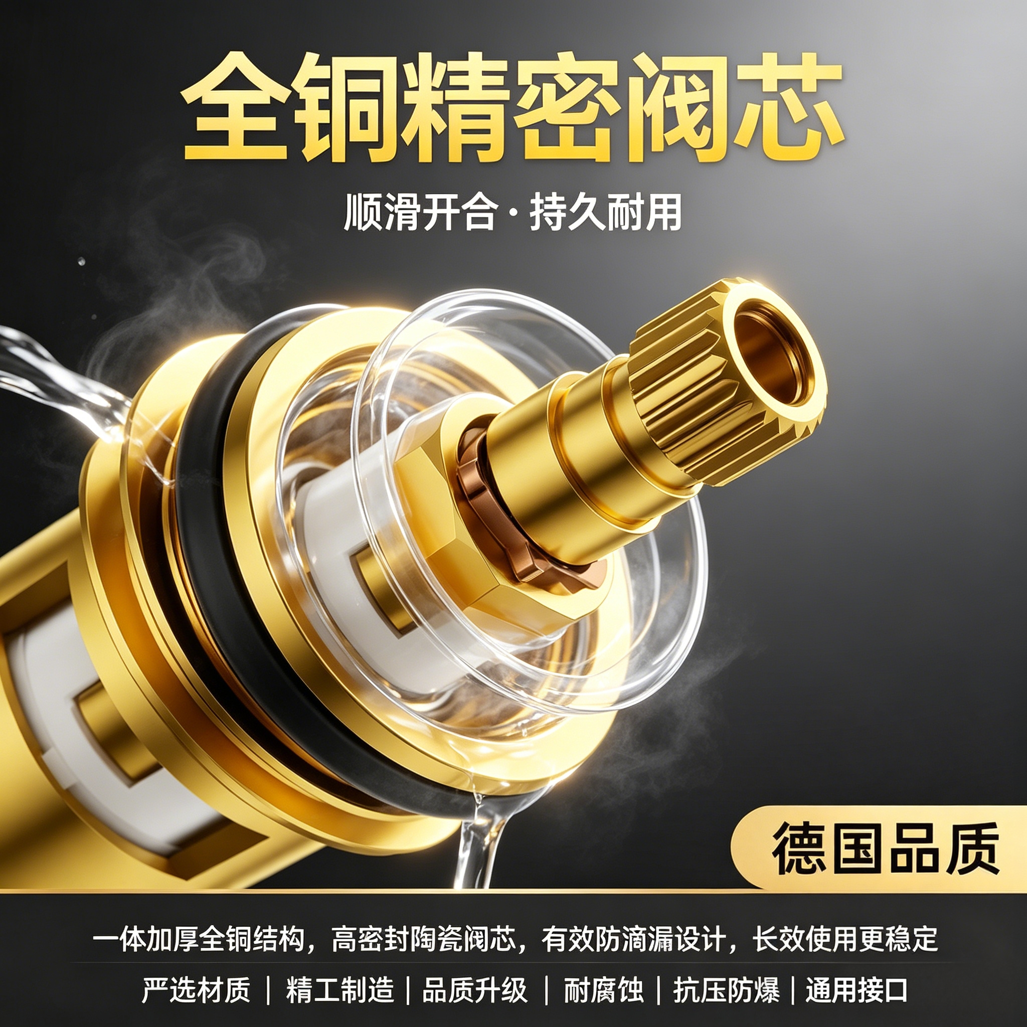 德国品质全铜水龙头阀芯通用型单冷快开洗衣机龙头三角阀顺滑开合