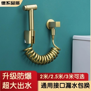 金色卫生间马桶冲洗喷枪软管高压加长花洒喷枪伸缩管弹簧电话线