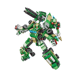 沃马积木男孩益智拼装坦克车模型小颗粒拼插火线战神机甲军事玩具