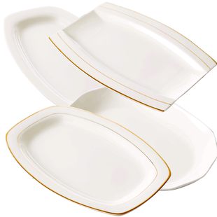 骨瓷金边深鱼盘家用装鱼盘子蒸鱼新款大号高档陶瓷长方形菜盘餐盘