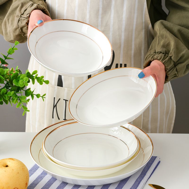 陶瓷菜盘骨瓷深盘菜碟简约金边