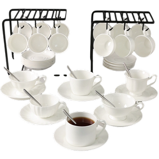 欧式骨瓷纯白咖啡杯碟陶瓷咖啡器具咖啡杯套装带架子定制印字logo