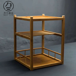 茶桌客厅摆件架子竹制置物架书房茶道收纳架家居装饰柜茶棚展示架