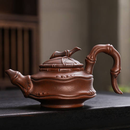 紫陶茶壶家用单壶复古泡茶壶粗陶手工跳刀功夫茶具锤纹陶瓷龙吟壶