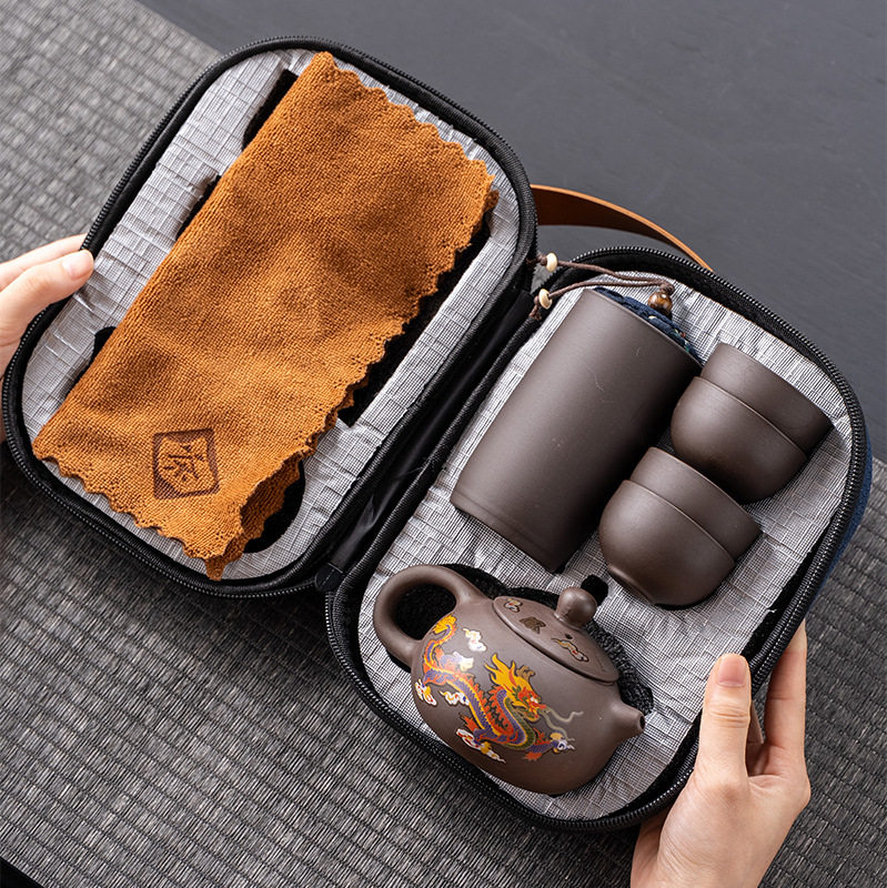 国潮新款紫砂旅行茶具套装一壶四旅行茶具