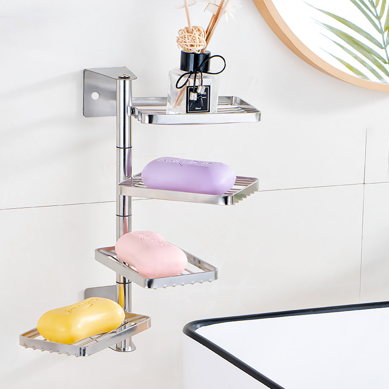 洗澡间肥皂架挂壁式肥皂盒免打孔不锈钢旋转香皂盒洗漱台置物架