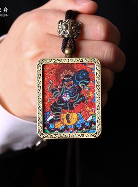黑财神藏式唐卡吊坠佛牌项链