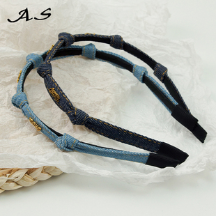 AS饰品牛仔布打结金标字母细边发箍女发卡扎头发头饰头箍百搭时尚