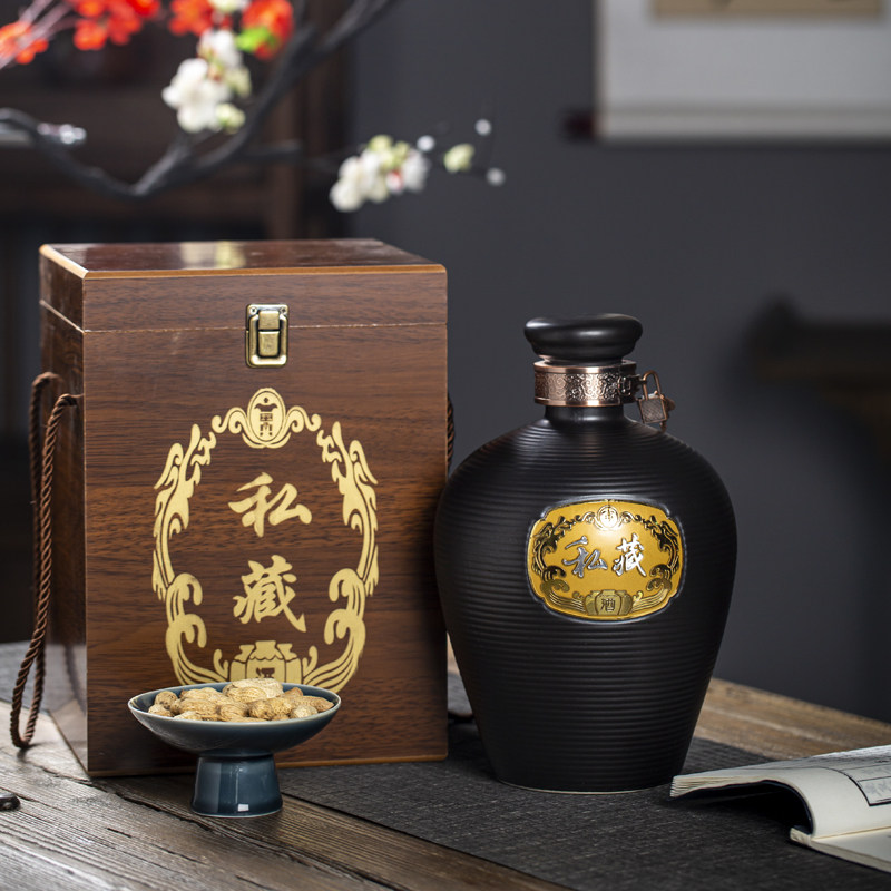 景德镇陶瓷酒瓶5斤密封空瓶子复古高档木盒家用酒缸酒罐散装酒壶
