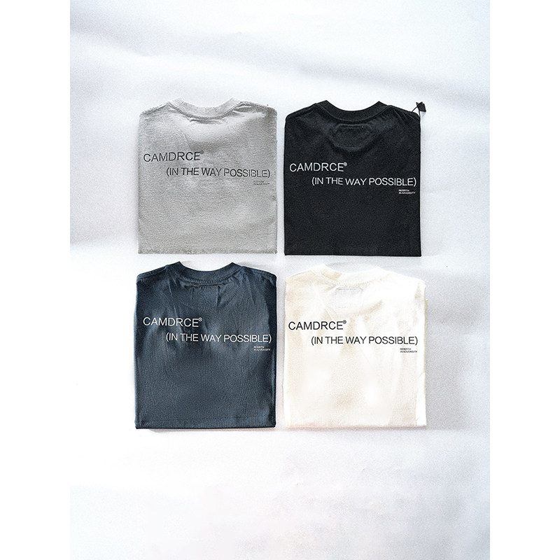 宽松纯色圆领字母简约短袖T恤男