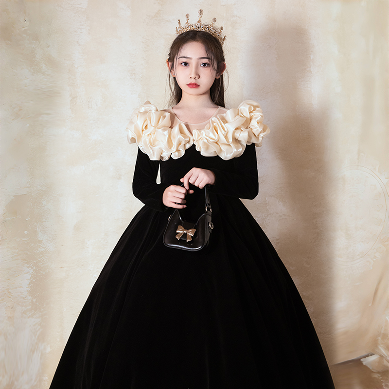 贝拉女童赫本风礼服长款丝绒公主