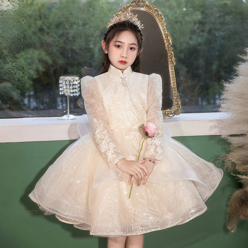 贝拉短款女童蕾丝礼服裙秋冬新款