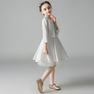 花童婚礼小女孩礼服女童公主裙冬天高端儿童钢琴演奏服加厚冬季白