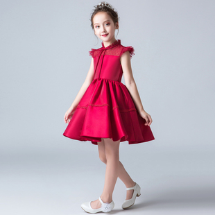 儿童公主裙夏季薄款女童礼服小仙女连衣裙洋气钢琴红色小女孩裙子