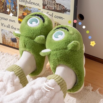 左福搞怪卡通保暖家居棉拖鞋