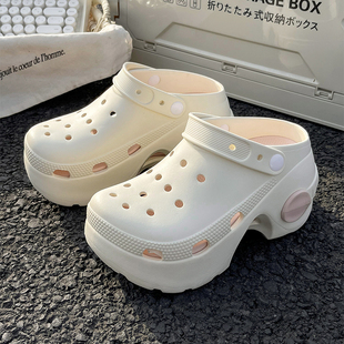 女夏季 10cm厚底增高洞洞鞋 防滑包头拖鞋 女款 外穿超火海边沙滩鞋