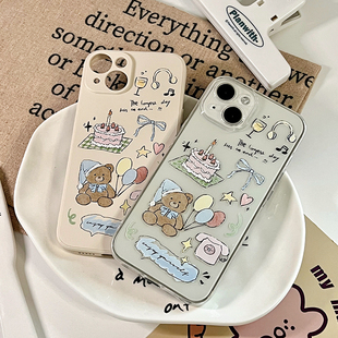 降雨几率原创使用iphone15pro14苹果13max手机壳ins风手绘可爱小熊华为nova12mate60安卓全包软壳
