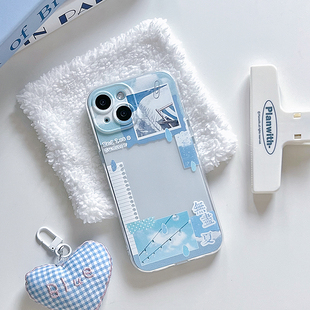 降雨几率适用于苹果17pro15maxiPhone16拼贴蓝ins放小卡手机壳华为mate70p80荣耀安卓全包透明软壳
