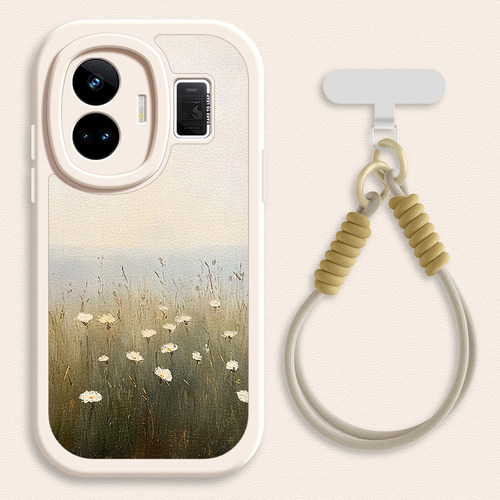 油画野花适用realme真我GT6手机壳realmeGTneo5小羊皮realmeGT5pro新款GTneo6SE/3/2夏天斜挎挂绳11pro+女