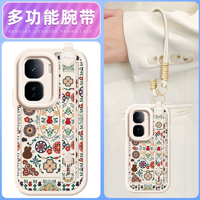 民族花朵适用iqooneo10pro手机壳vivoiqooneo9小羊皮Neo8/7/6/5/3新款5se活力版5s女款9spro+腕带斜挎挂绳