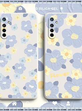 蓝色花朵oppok5手机壳女款全包镜头k7保护套油画防摔液态硅胶k7x软壳k3可爱卡通oppok1网红超薄个性创意