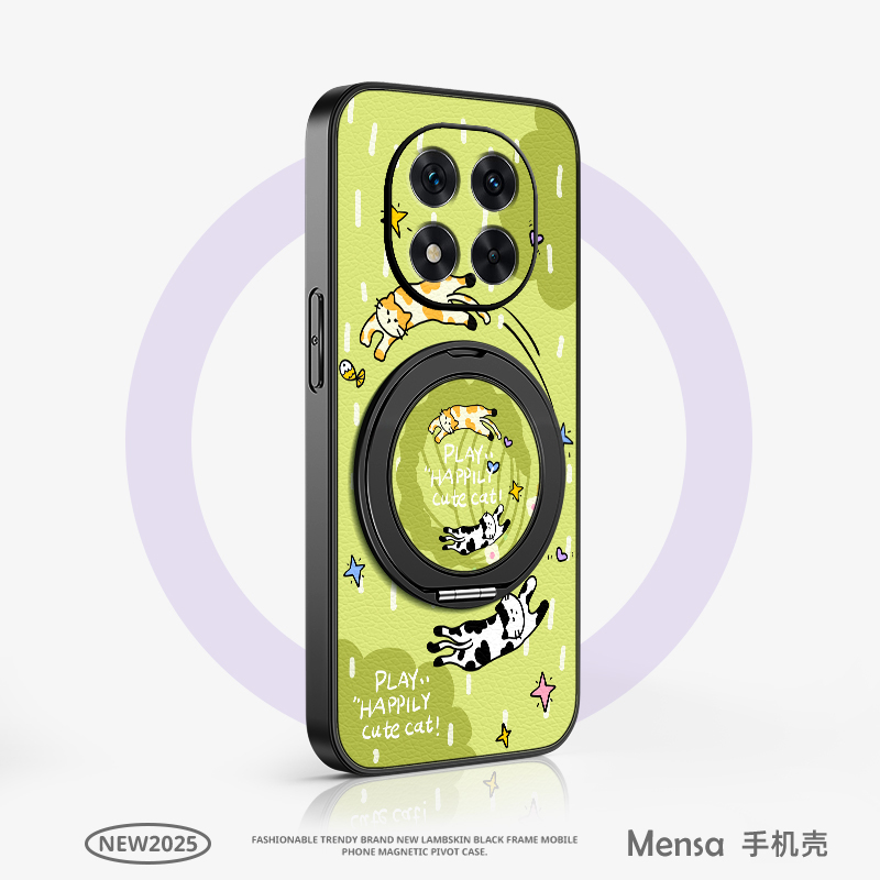戏耍小猫适用红米note14pro手机壳note13pro+小羊皮redmi14新款turbo4磁吸支架旋转女款支点小羊皮防摔卡通