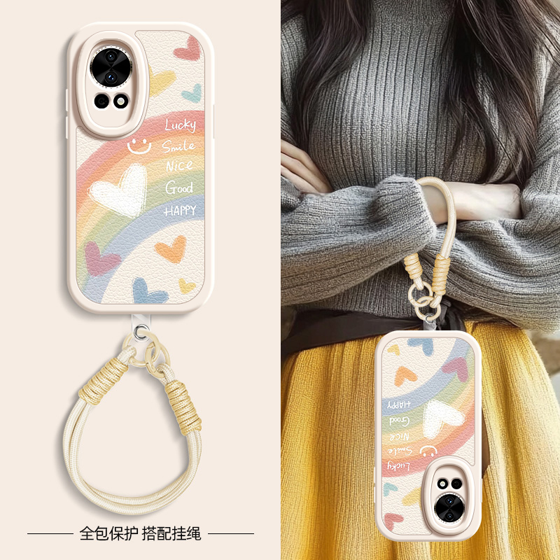 彩虹笑脸适用华为nova13手机壳nova11pro小羊皮nove10新款novo12ultra春夏斜挎挂绳12活力版10z女款11SE网红u