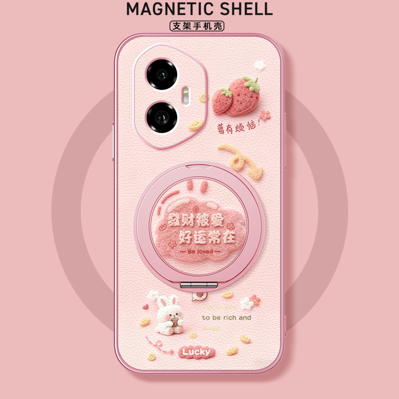 适用荣耀400手机壳华为300ultra/200/100pro新款90gt磁吸支架旋转80/70/60se/power小羊皮女卡通可爱发财被爱