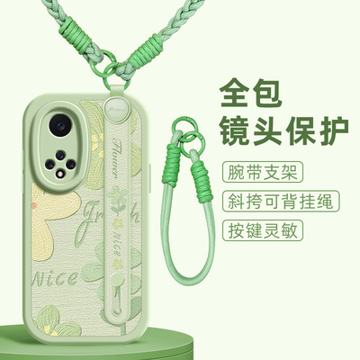 油画花朵适用华为nova9pro手机壳nova8小羊皮nove7/6/5/4新款8se活力版5z腕带斜挎挂绳novo5ipro女款5i网红5T
