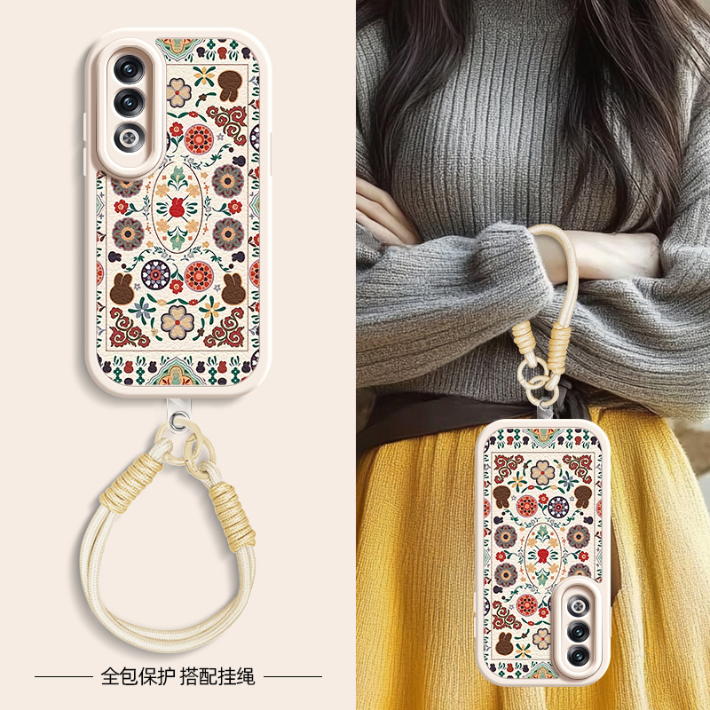图腾花适用OPPOK12手机壳k11/k11x小羊皮k10pro新款k10x春夏斜挎挂绳k7女款k12硅胶oppok11可背oppo网红k10