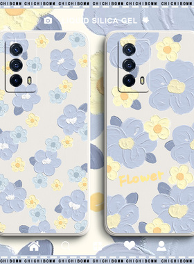 蓝色花朵vivoiqooz5手机壳新款iqooz5x创意油画全包防摔vivo iq00z3液态硅胶涂鸦情侣可爱超薄软壳网红潮